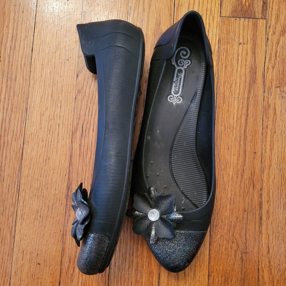 Paraiso Bella Vita 9 Glitter Flower Flats Black 40 Elegant Slip On Comfort Shoes